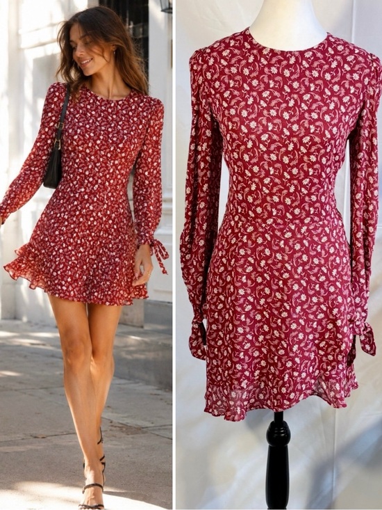 Reformation Dresses & Skirts - Reformation Lucita Red Floral Tie Sleeve Mini Dress Sz 10🧡